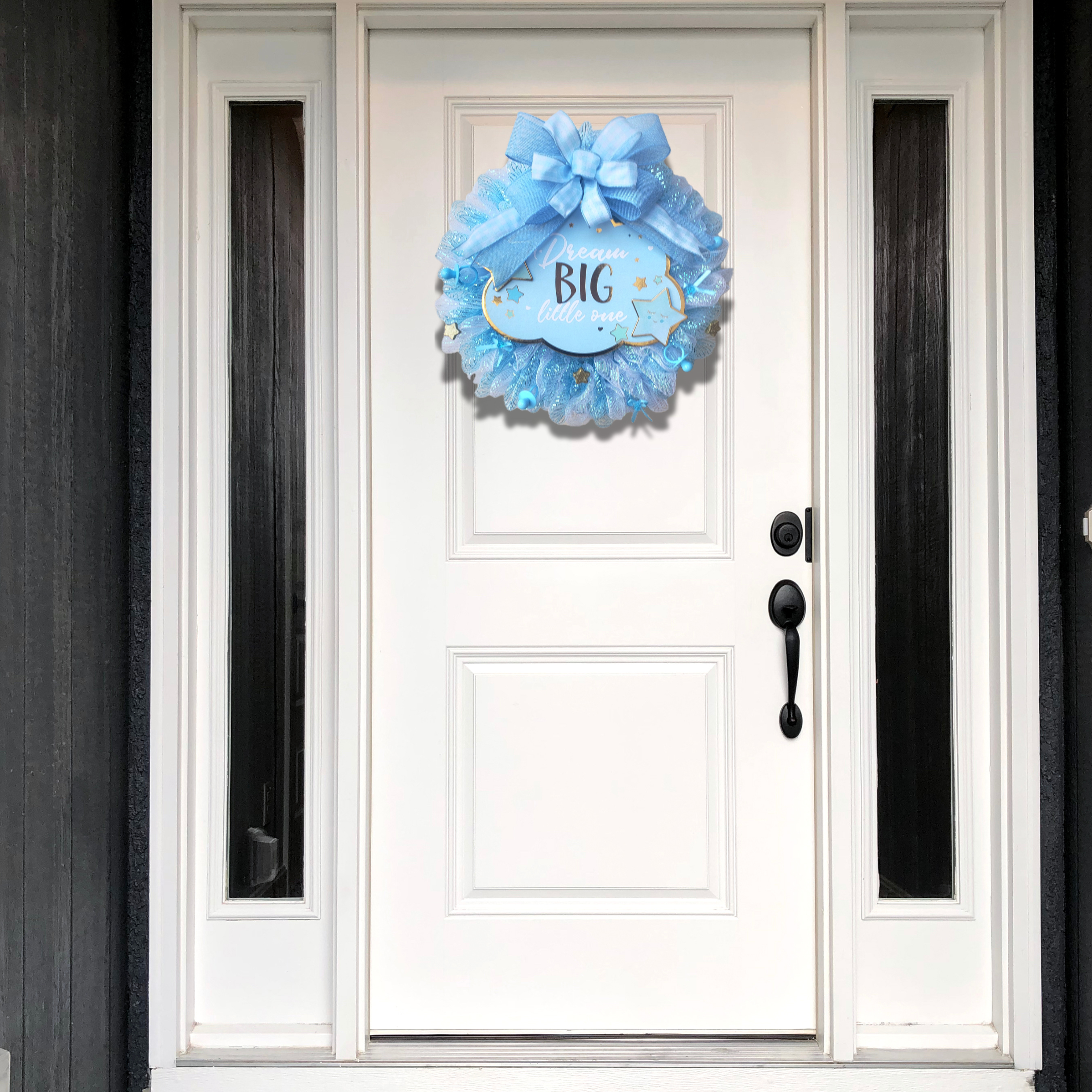 Blue baby boy wreath –baby shower decor, nursery wall hanging, or front door welcome sign.