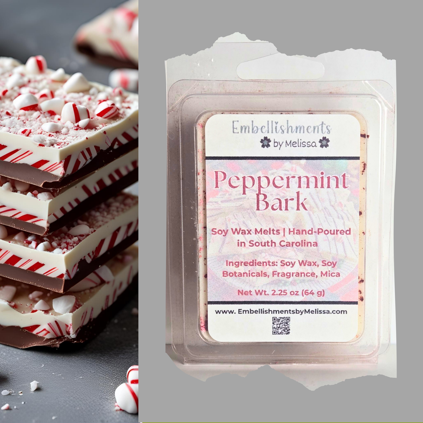 Peppermint Bark Soy Wax Melts – Holiday Candy Scent 2.25 oz (64 g)