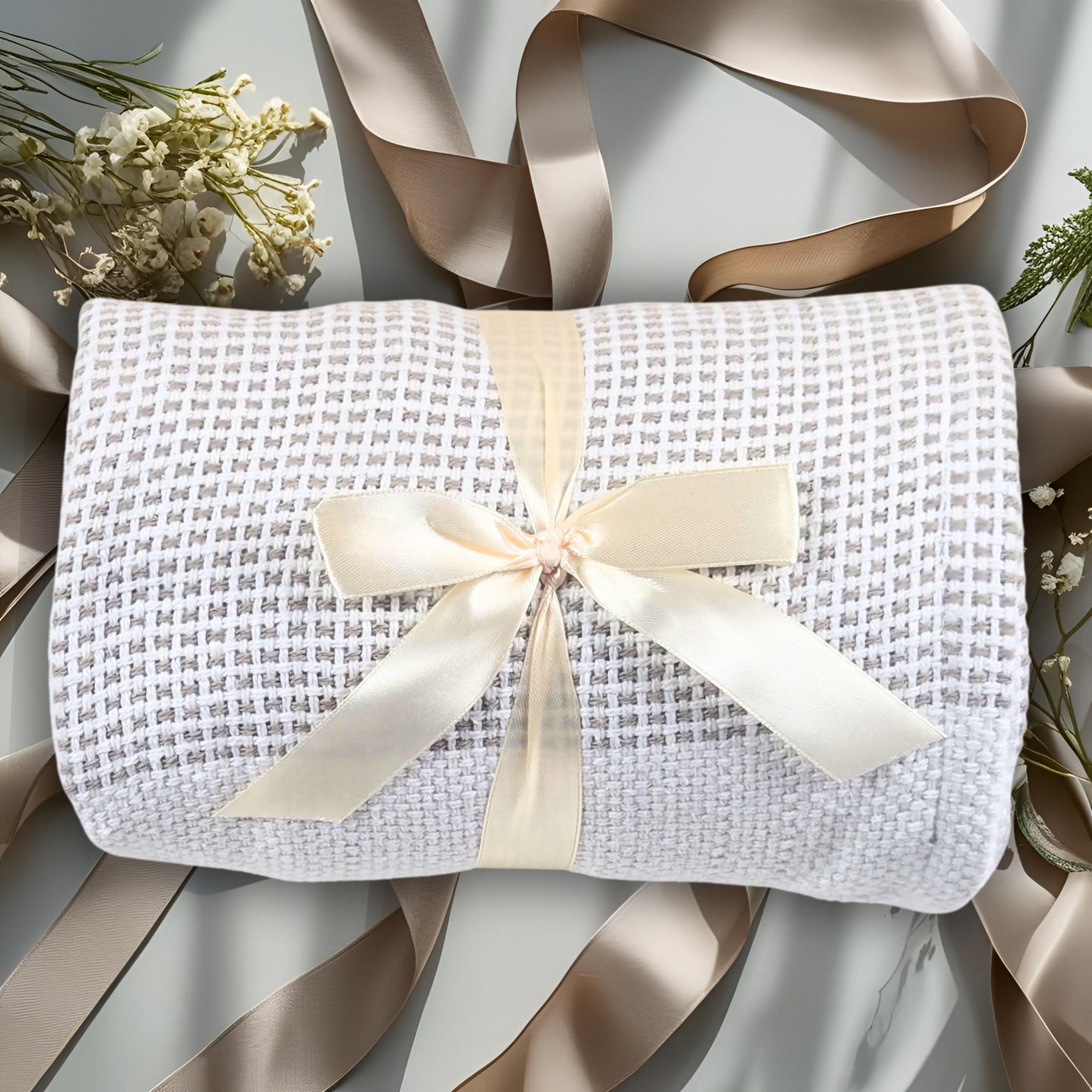 Luxury Neutral-Tone Gift Box with Throw Blanket, Fuzzy Socks, Cashmere & Silk Goat Milk Soap, and Mug