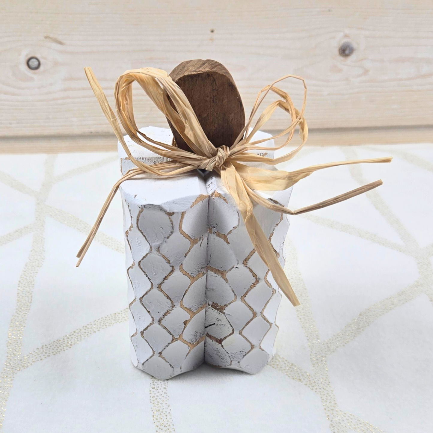 White pumpkin decor for fall gift box for her.