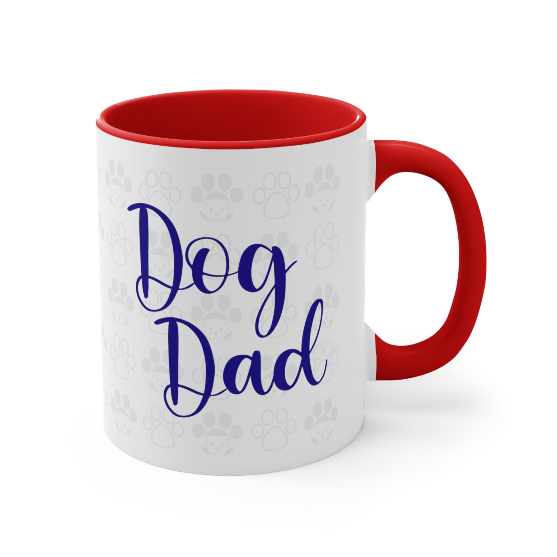 Dog Dad coffee Mug 11 oz, front view in red.