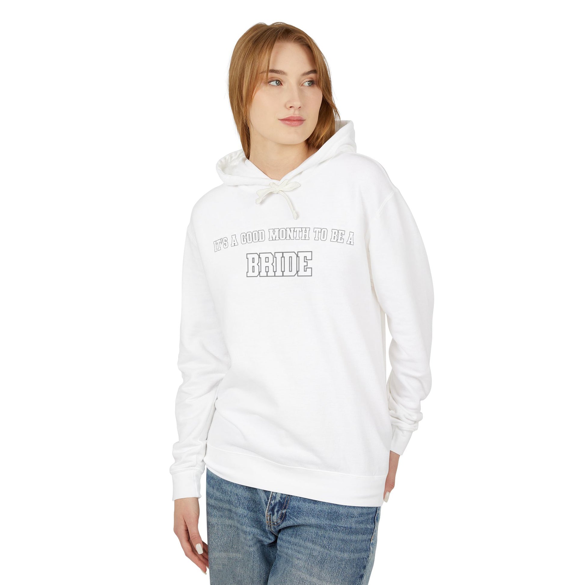 Personalized "It's A Good Month to Be a Bride" Sweatshirt - Celebrate Your Love! Lightweight Hooded Sweatshirt - Embellishments by Melissa