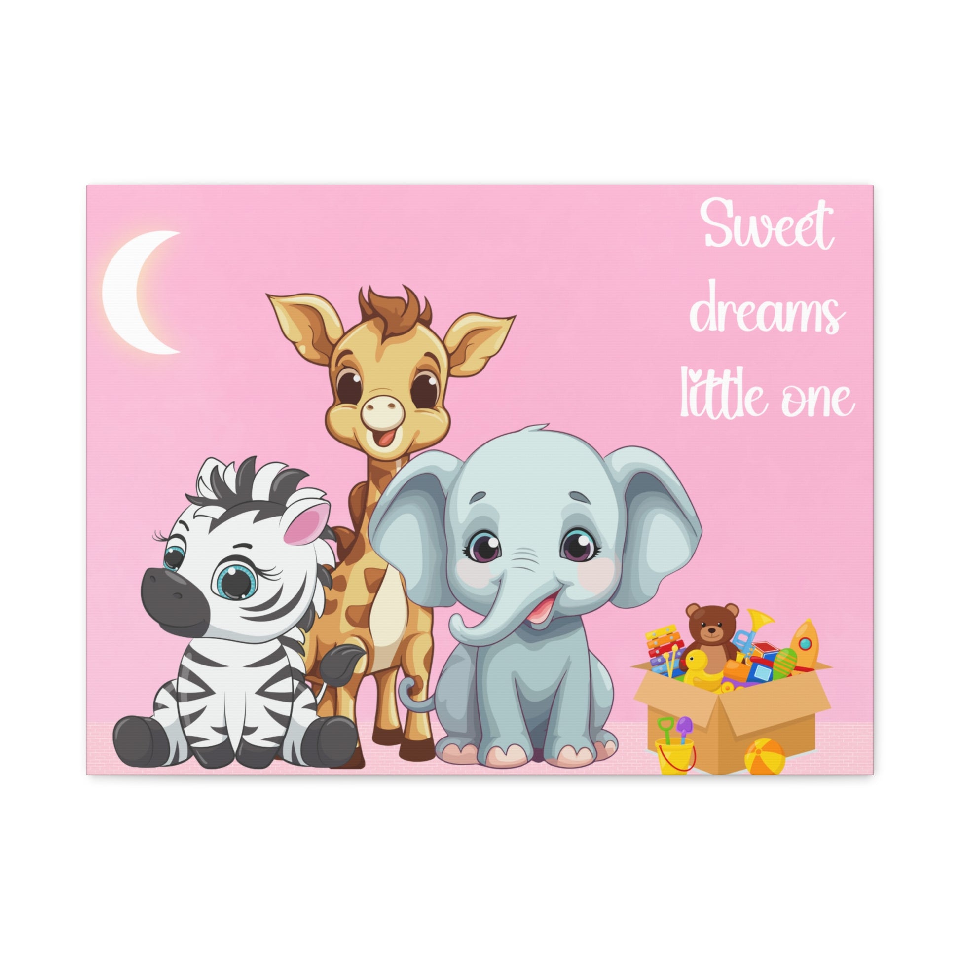 Baby Safari animal wall art for nursery in pink, front view.