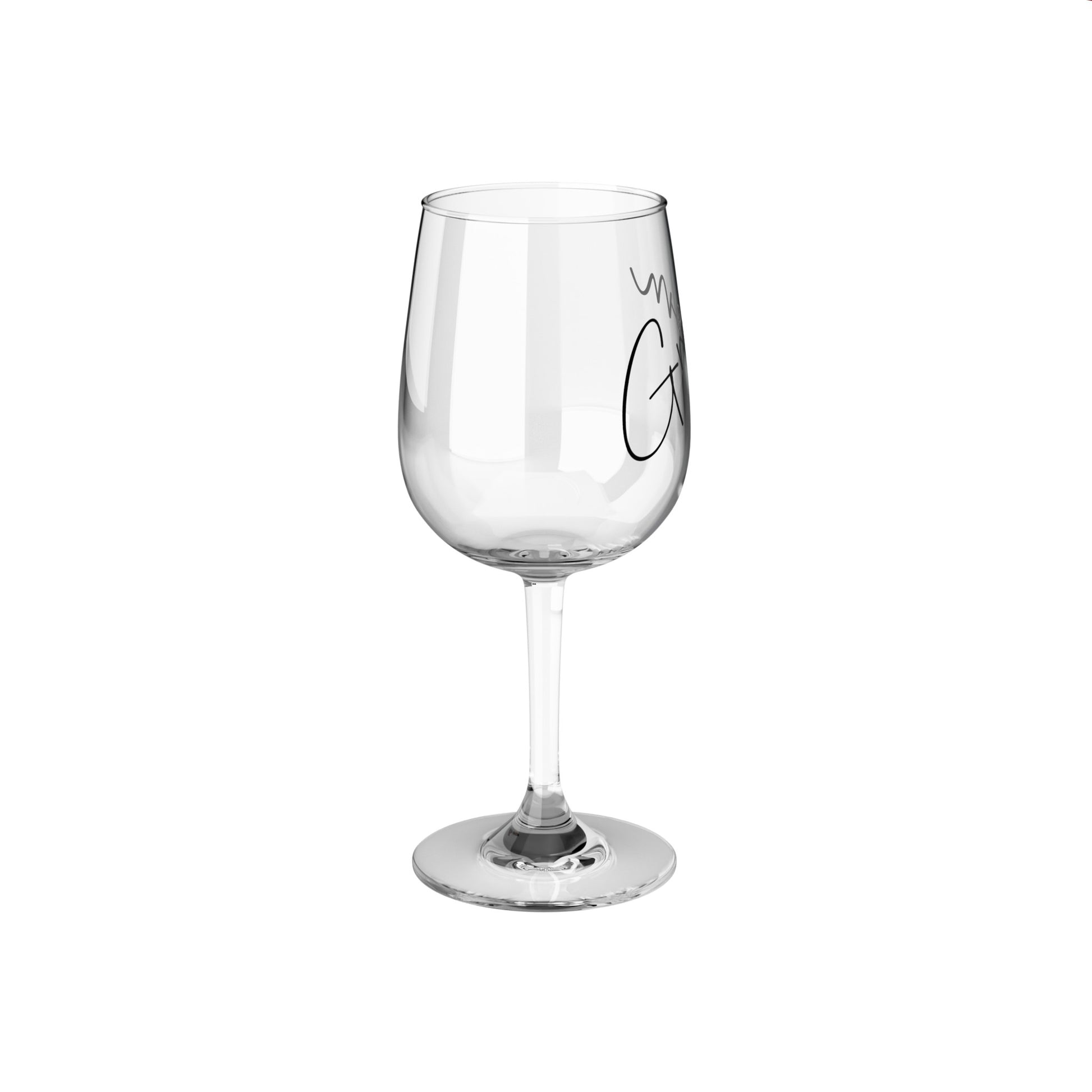 Wedding wine glass for groom, side view.