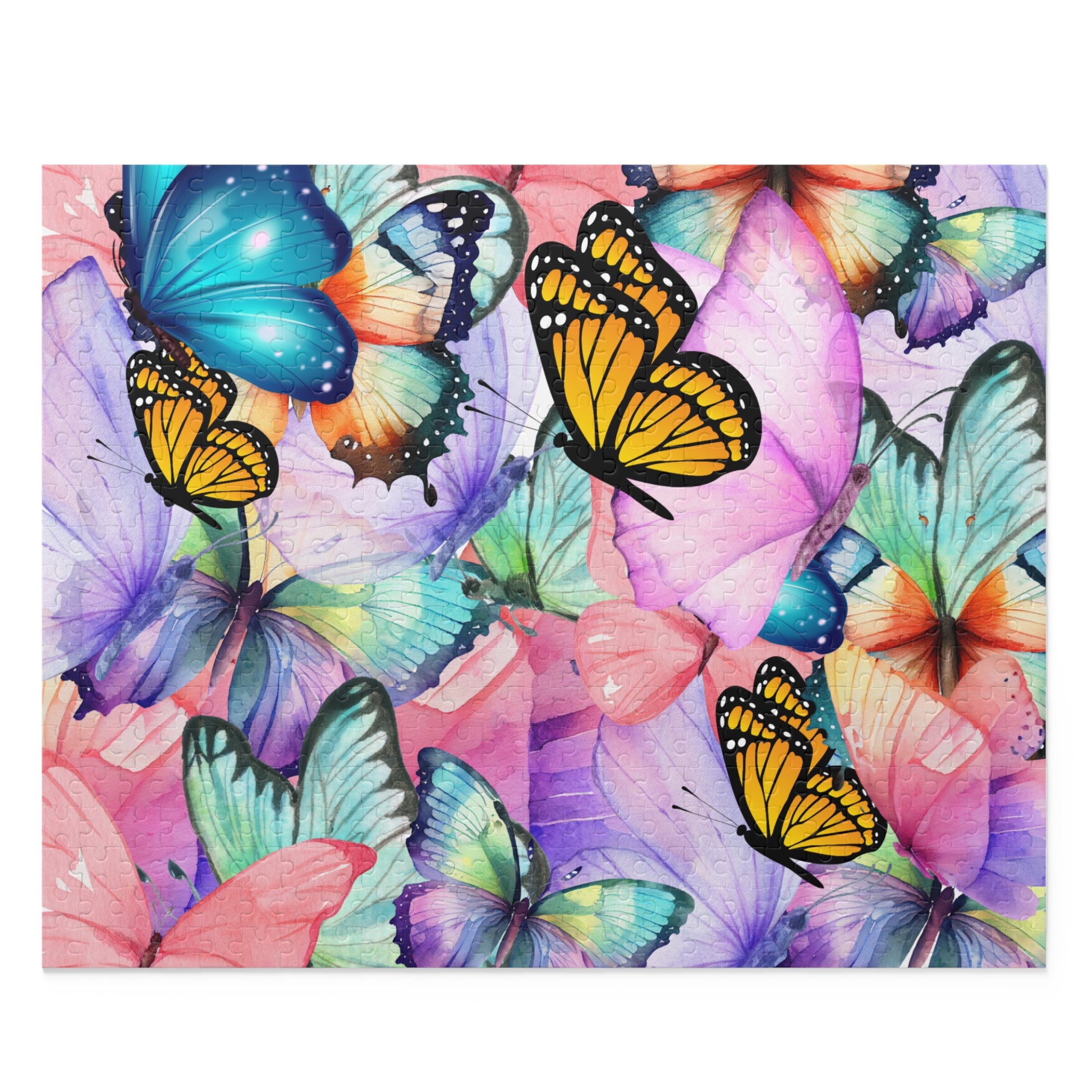 500-piece butterfly jigsaw puzzle for family game night or as a gift, completed puzzle view.