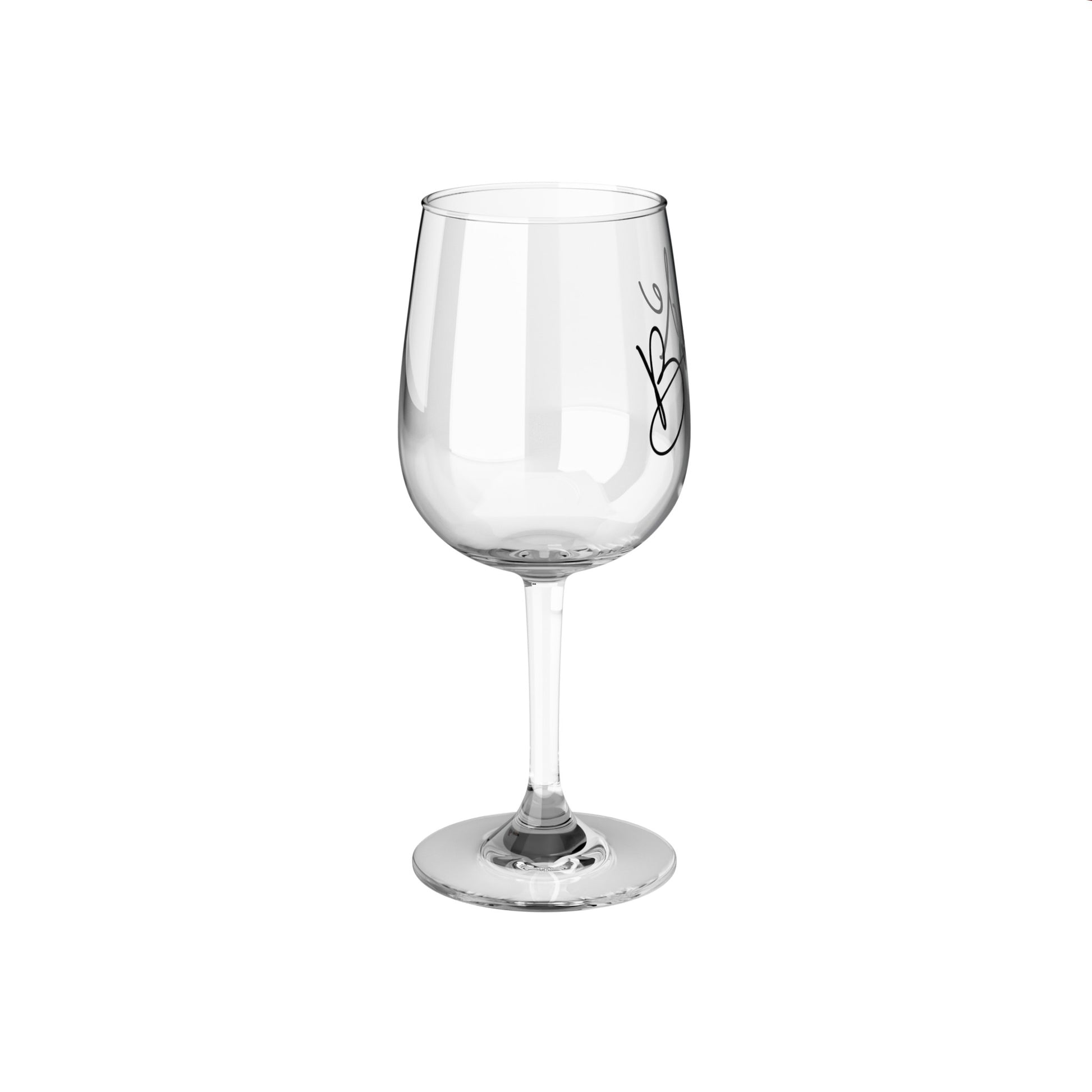 Wedding or bridal shower wine glass for bride, side view.
