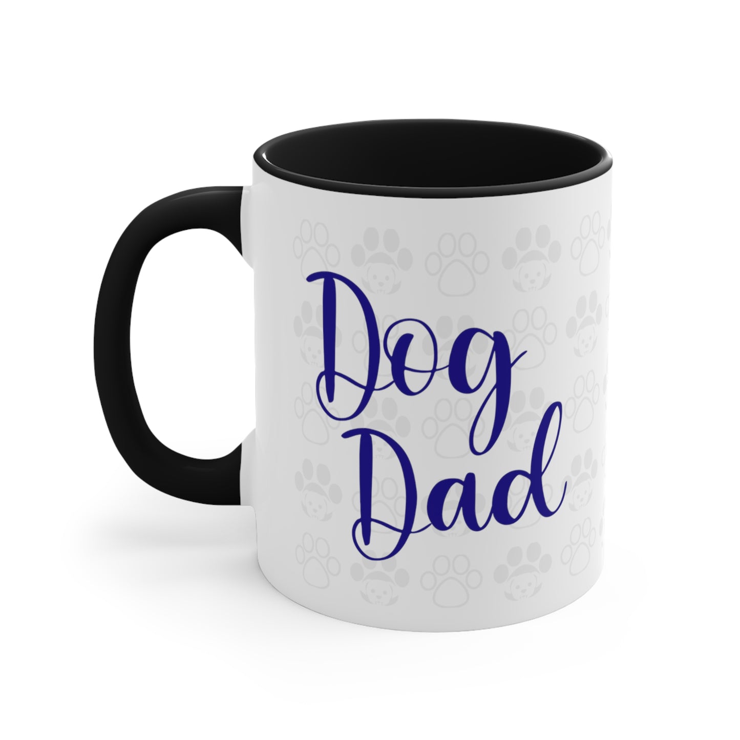 Dog Dad coffee Mug 11 oz, front view in black.