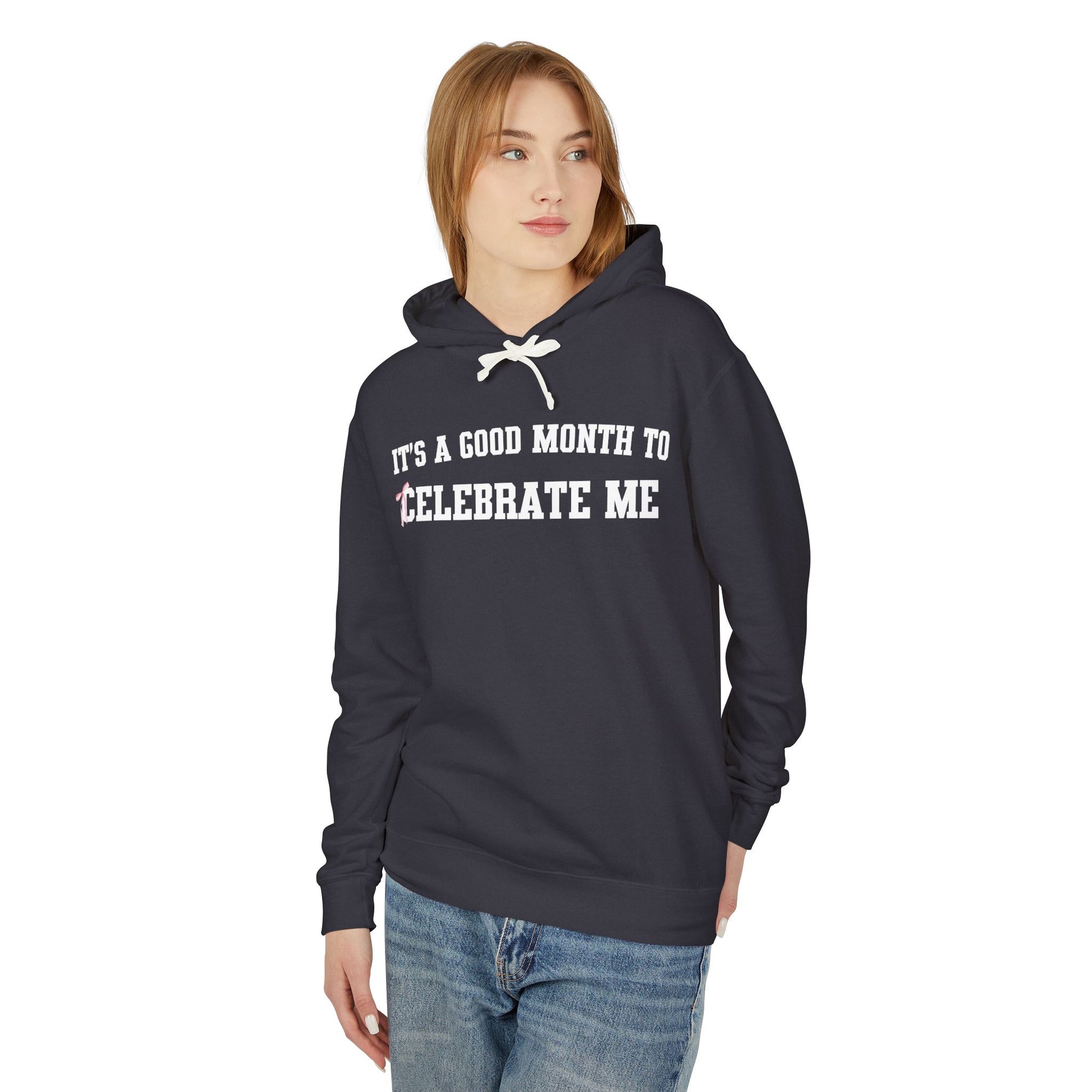 Black birthday shirt stating, "It's a good month to celebrate me."