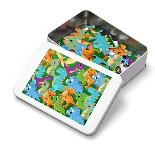 Dinosaur Jigsaw Puzzle for family fun night 30-piece, side view.