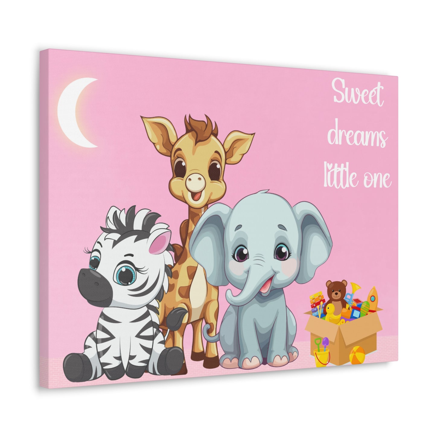 Baby Safari animal wall art for nursery in pink, side view.