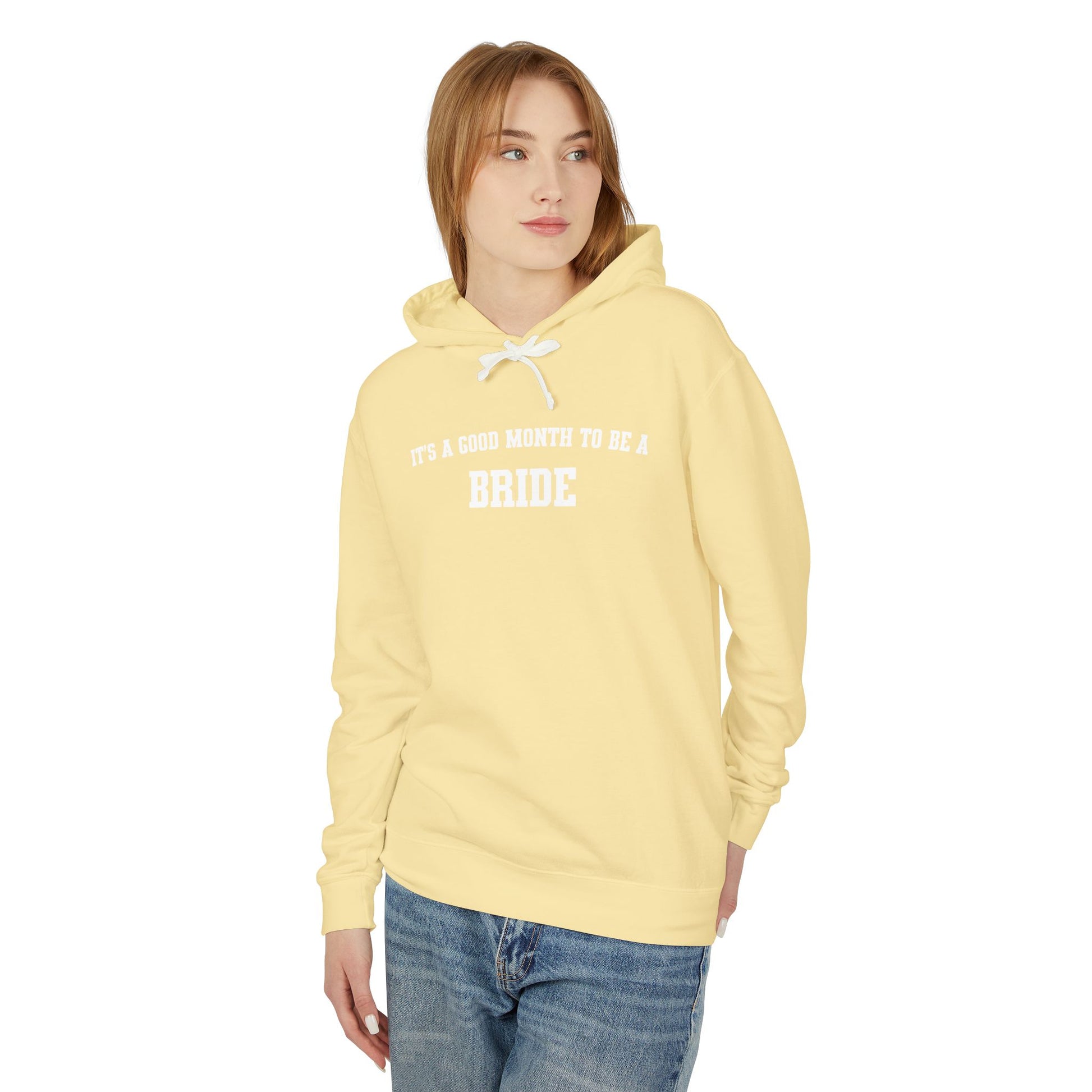 Personalized "It's A Good Month to Be a Bride" Sweatshirt - Celebrate Your Love! Lightweight Hooded Sweatshirt - Embellishments by Melissa