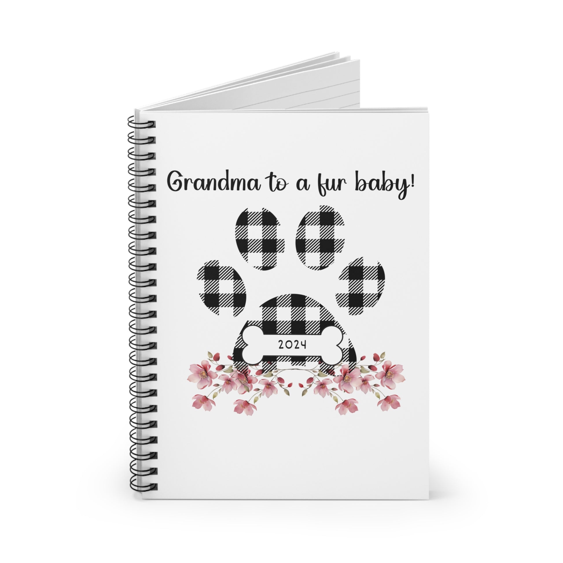 Grandma to a Fur Baby Spiral Notebook, open view.
