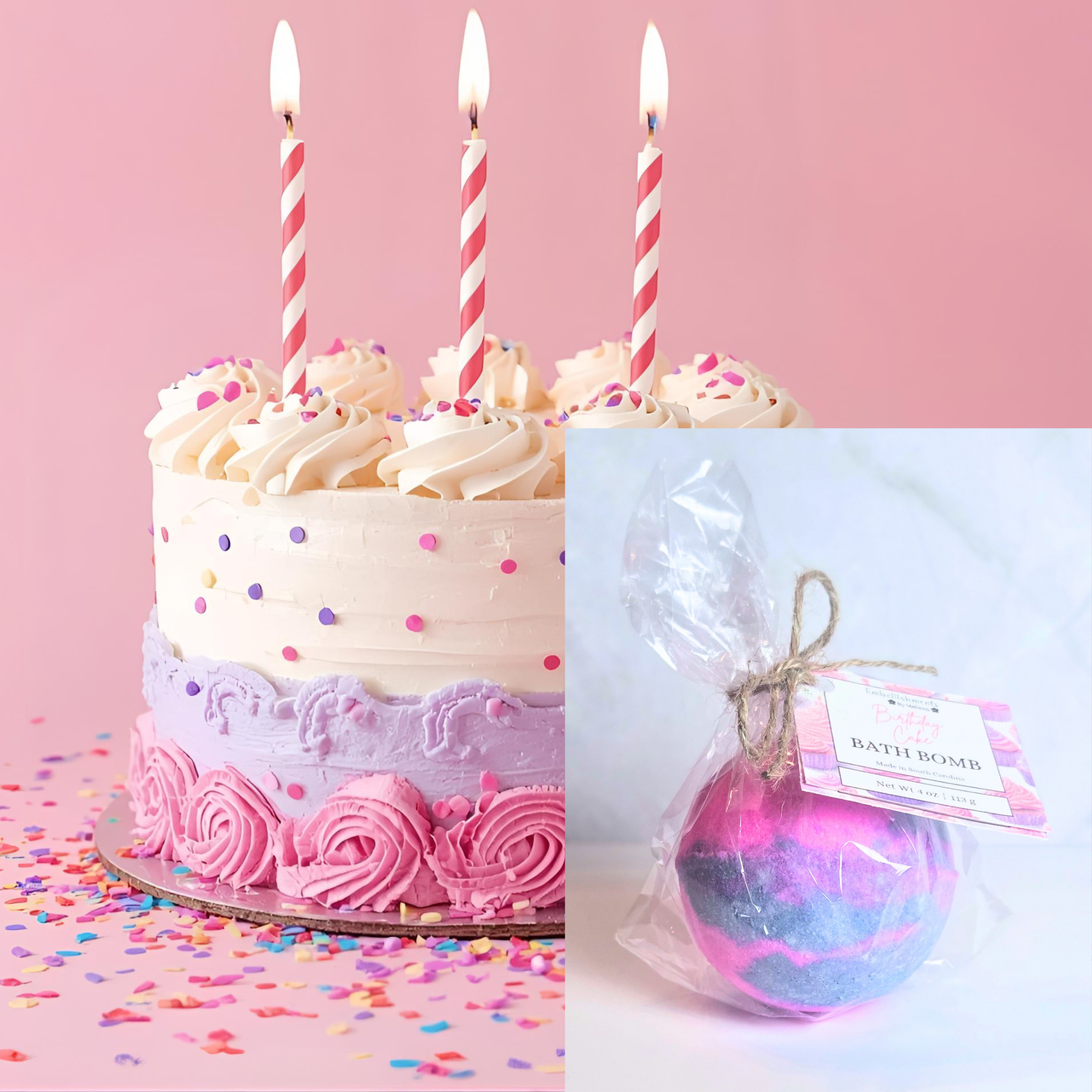 Birthday Cake Scented Bath Bomb | Handmade Spa Fizzy Treat 4.0 oz (113 g)
