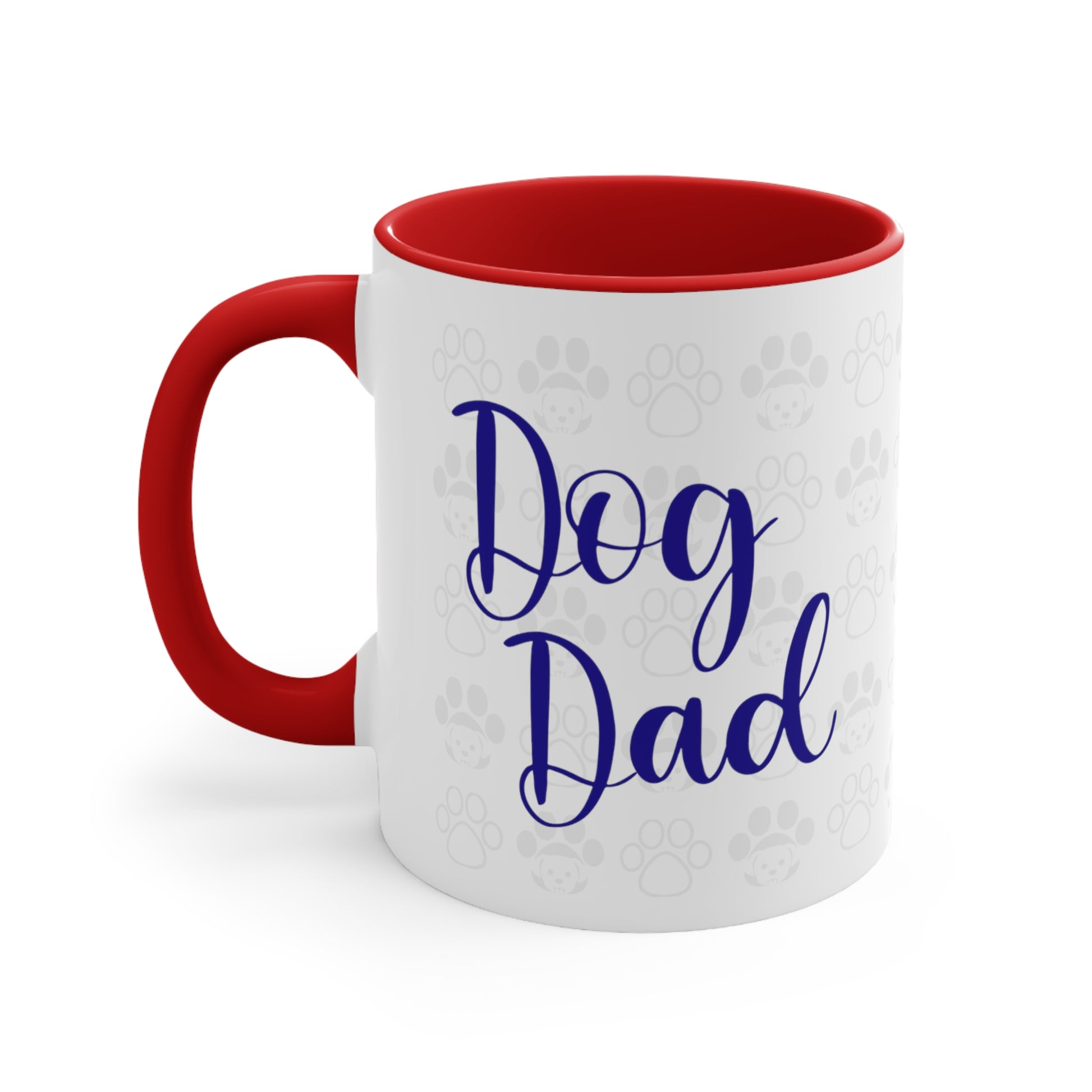 Dog Dad coffee Mug 11 oz, front view in red.