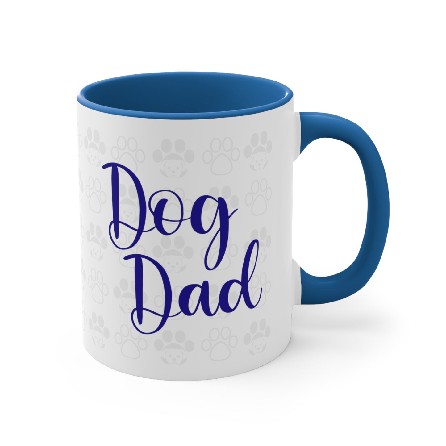 Dog Dad coffee Mug 11 oz, front view in blue.