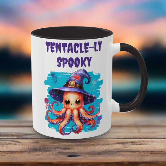 Halloween octopus mug, front view.