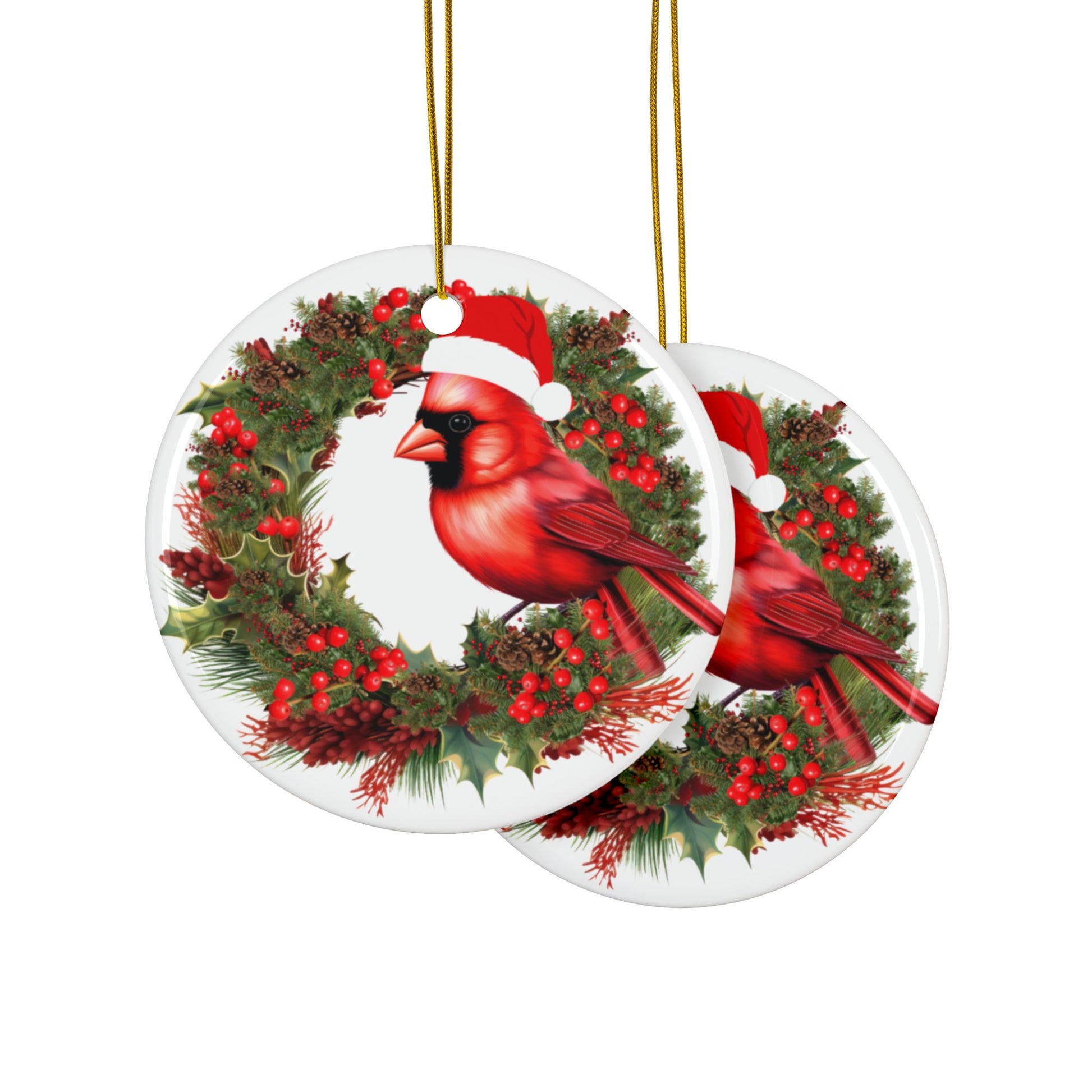 Charming cardinal ornament, ideal for Christmas trees or seasonal displays.