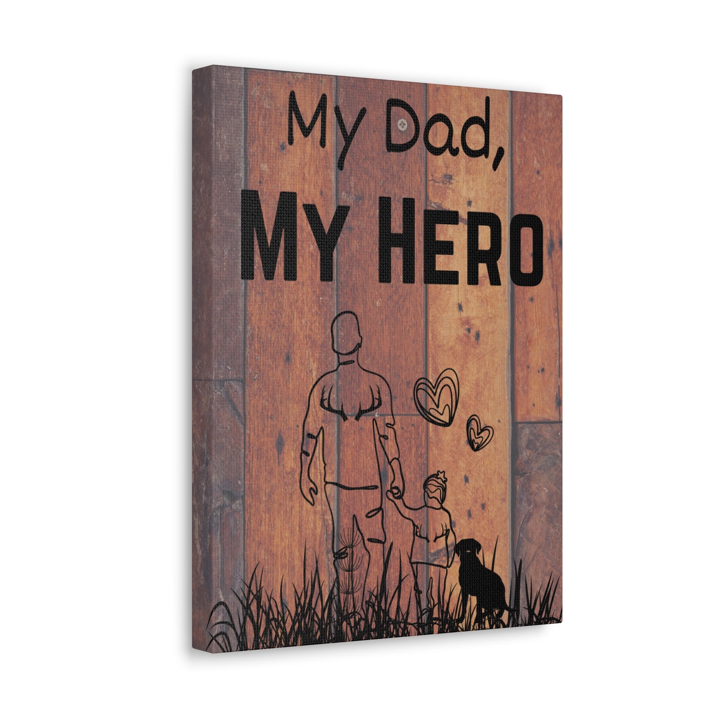 My Dad, My Hero Wall Decor with Dog, side view.