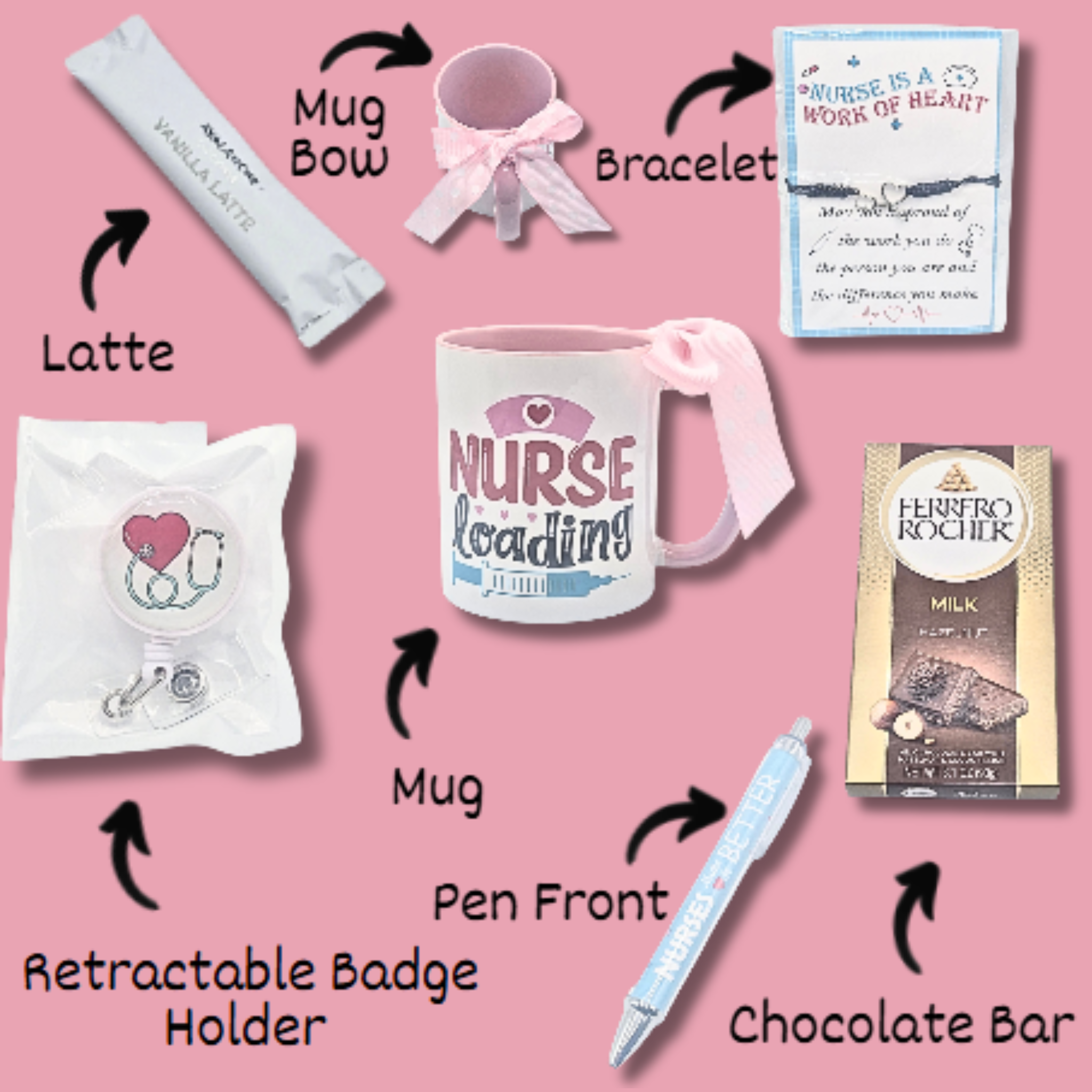 Nurse Graduation Gift Set – Nurse Mug, Bracelet, Pen, Latte & Ferrero Rocher Chocolate Bar