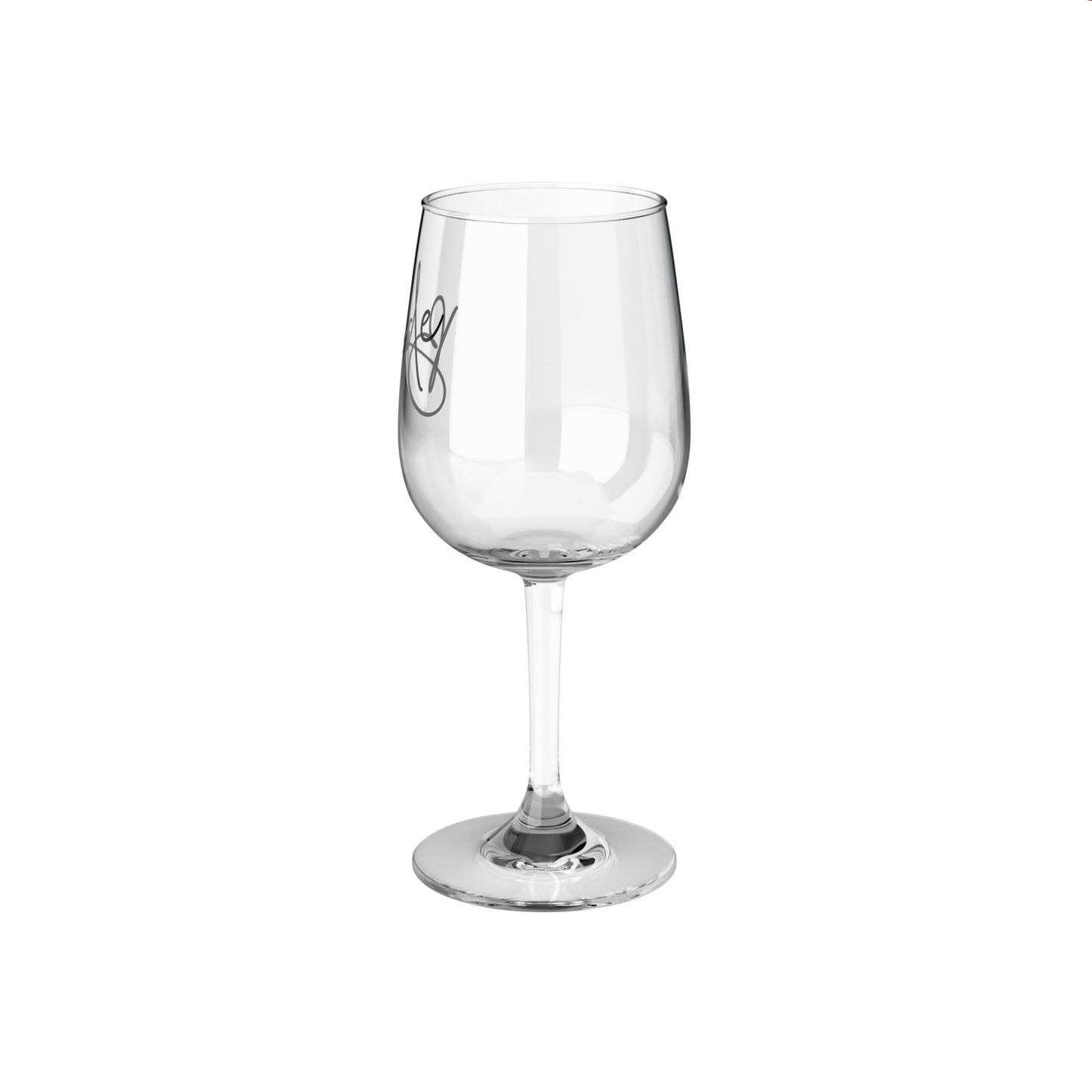 Wedding or bridal shower wine glass for bride, side view.