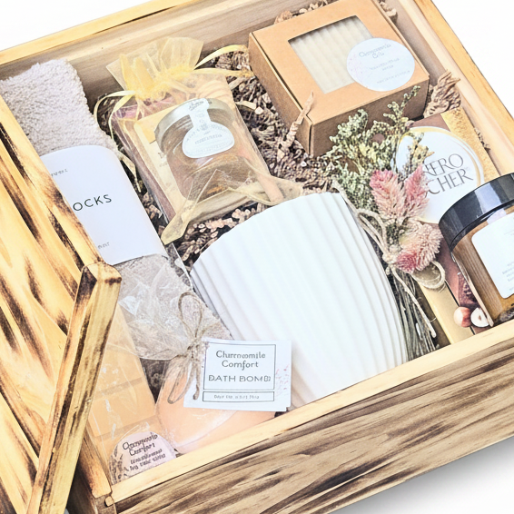 Self Care Gift Box for Women in Wooden Keepsake Box with Bath and Body Gifts
