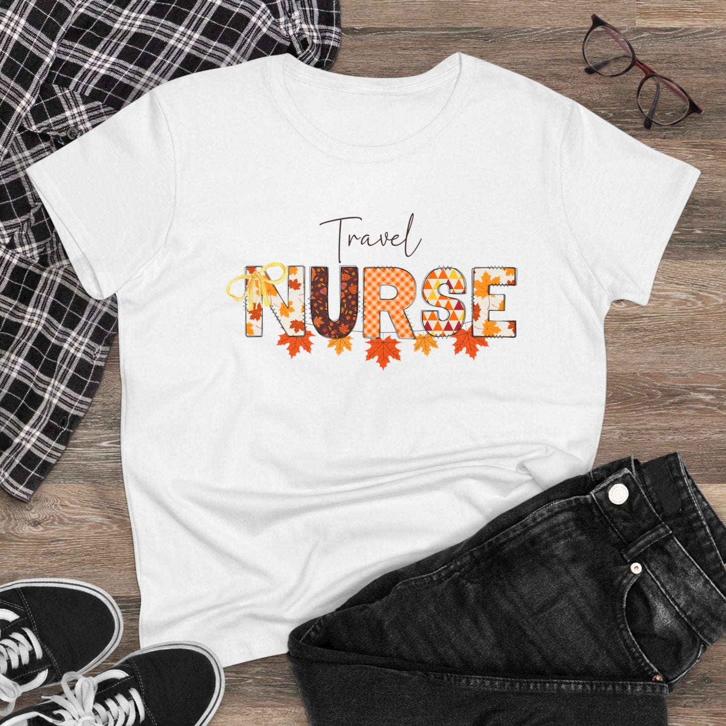 Fall Travel Nurse T-Shirt for women.