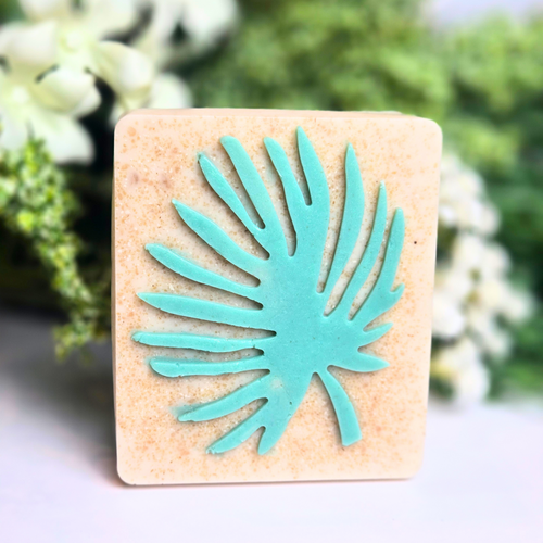 Assorted handcrafted oatmeal soap bars with warm Boho Honeybee fragrance and natural kaolin clay, front view.
