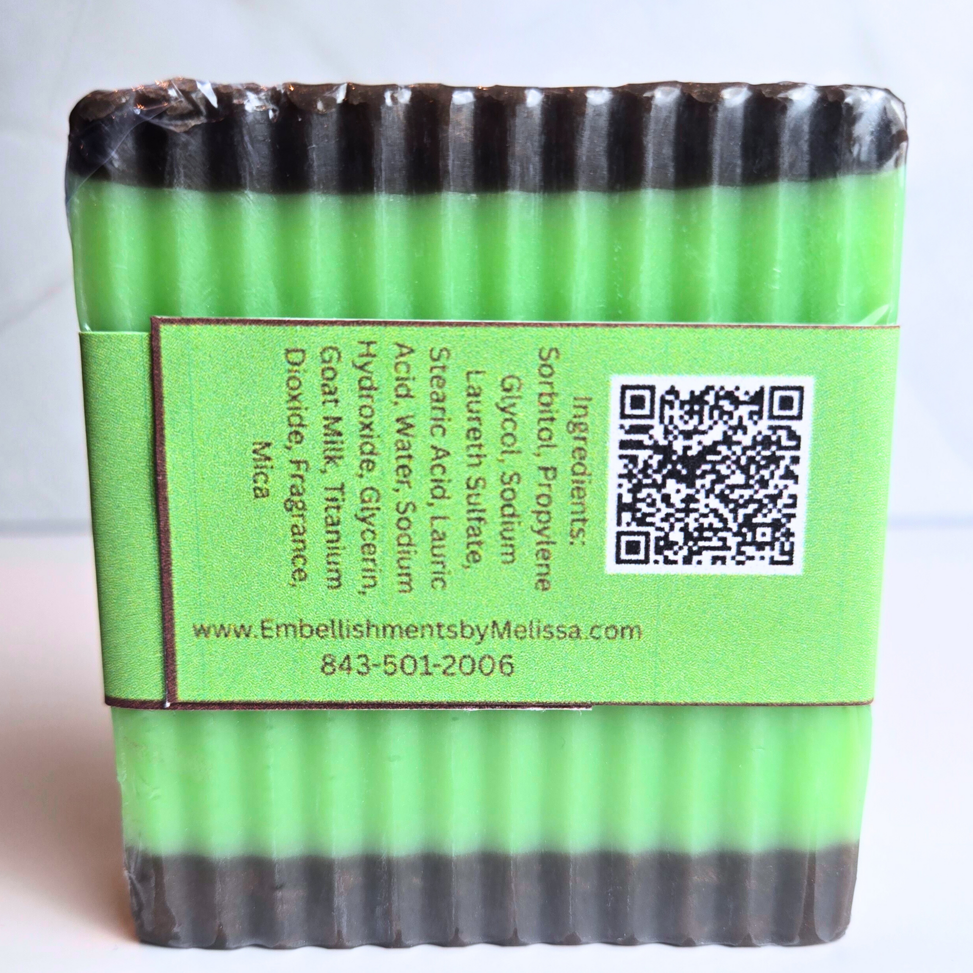 Sweet scented soap inspired by autumn caramel apple desserts, back view.