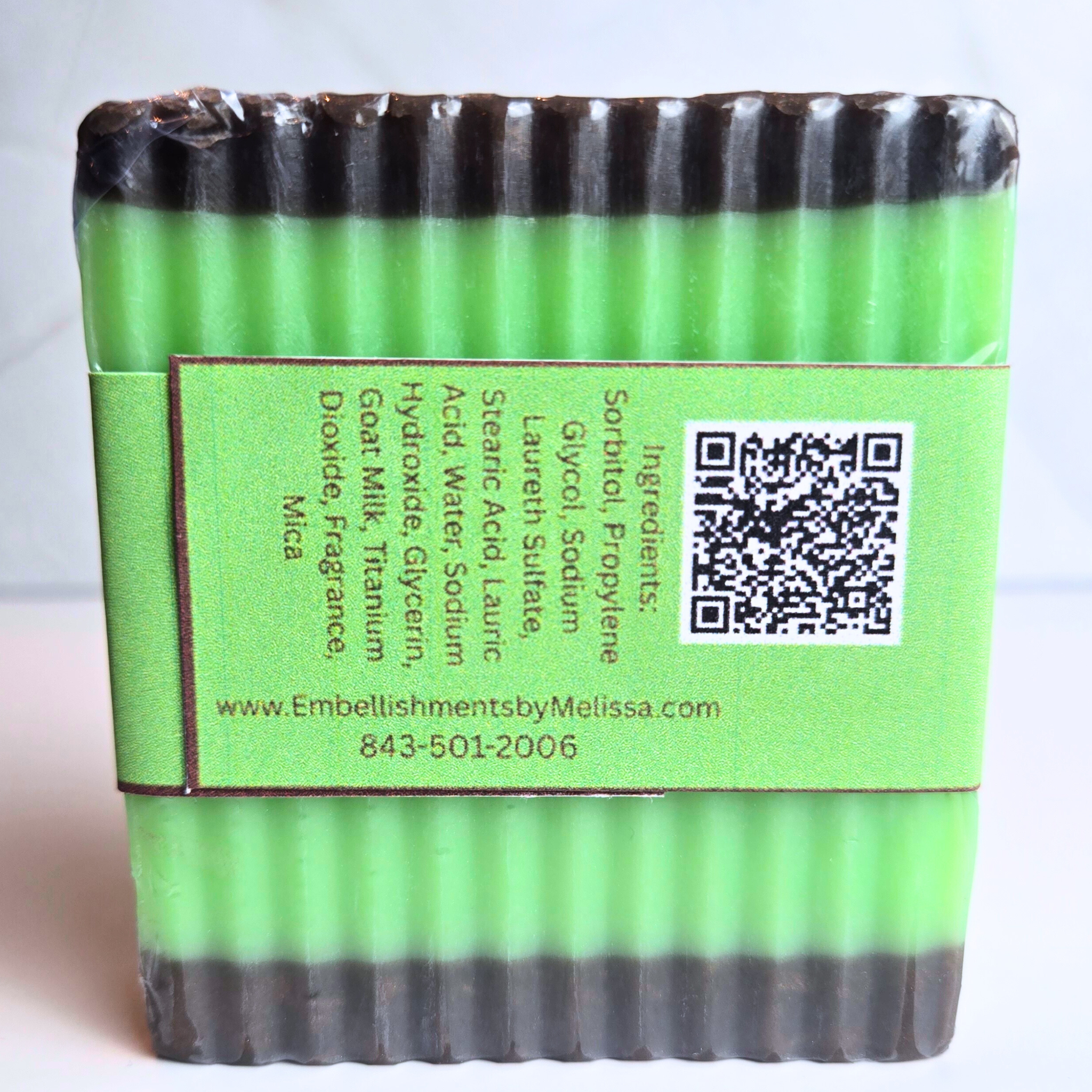 Sweet scented soap inspired by autumn caramel apple desserts, back view.