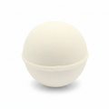 A round bath bomb with a white finish and subtle glitter, shown on a solid white background.