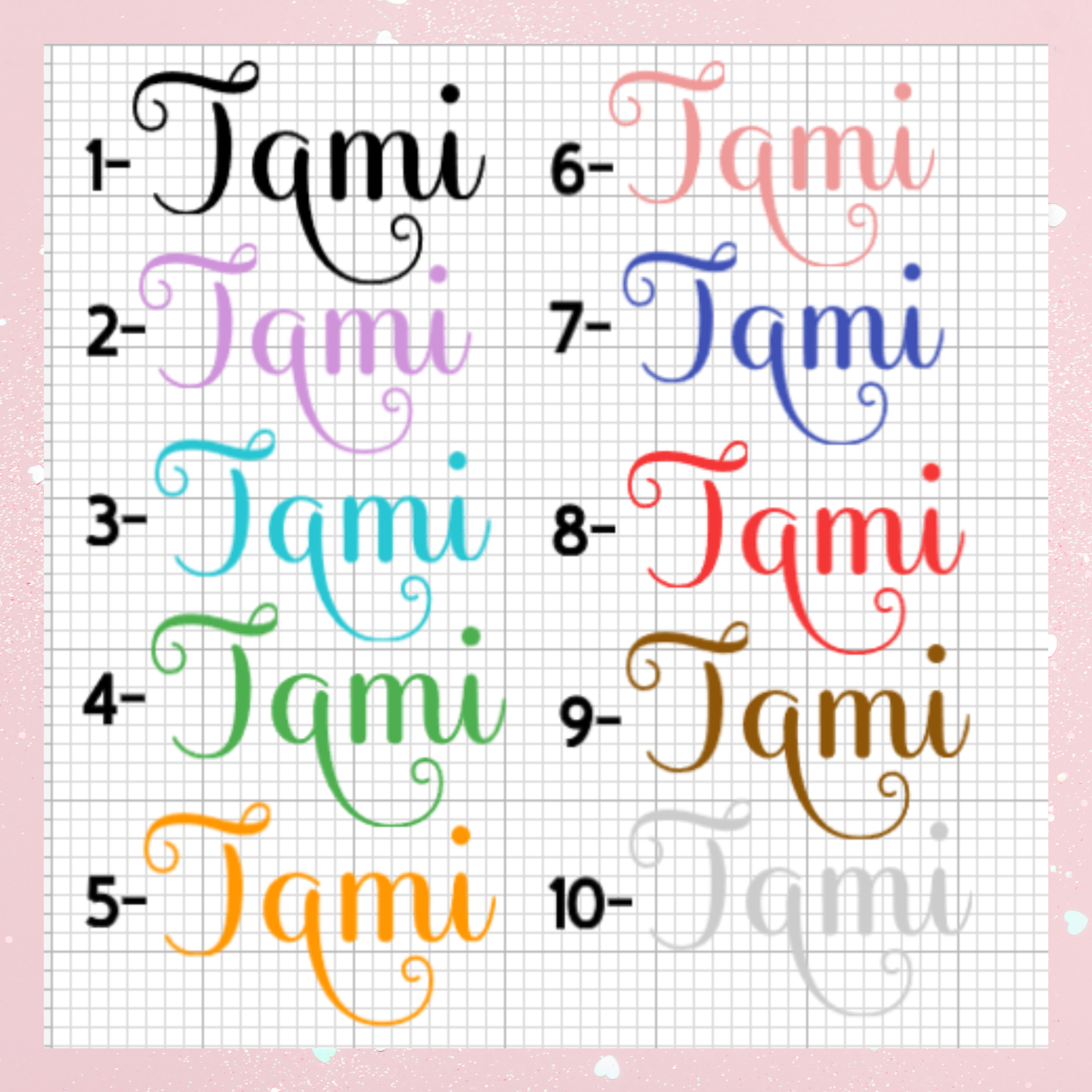 Name customization on top of baby girl gift box, front view.