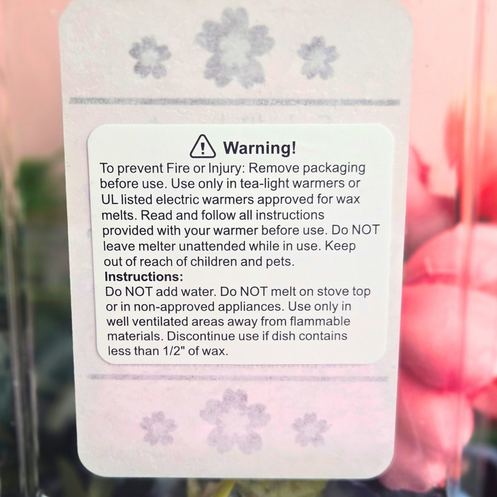 Cotton Candy soy wax melt warning label.