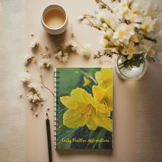 Daily Positive Affirmations w/ Day Lily Spiral Notebook - Ruled Line