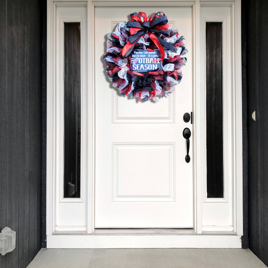 Large Football Gameday Wreath decor for Sports Fans, front view.