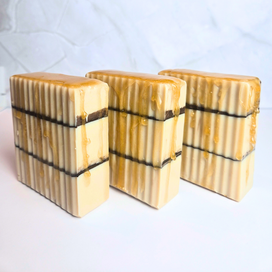 Handcrafted maple french toast stick  soap bar with realistic breakfast scent,side view.