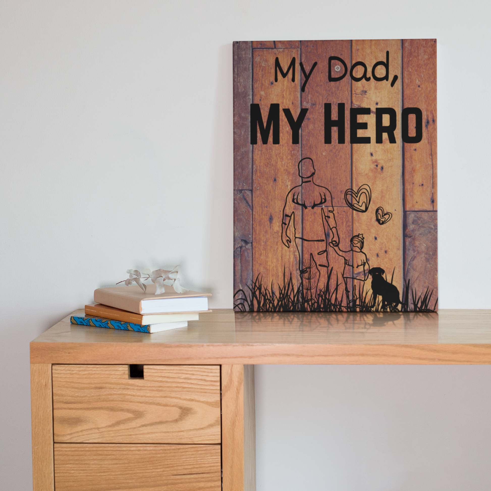 My Dad, My Hero Wall Decor with Dog, front view.
