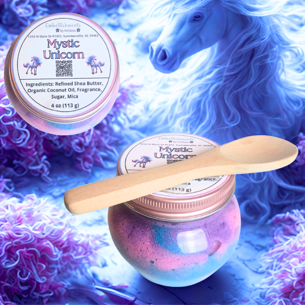 Mystic Unicorn Whipped Body Scrub with Coconut Oil and Shea Butter – Pastel Sugar Scrub in Jar