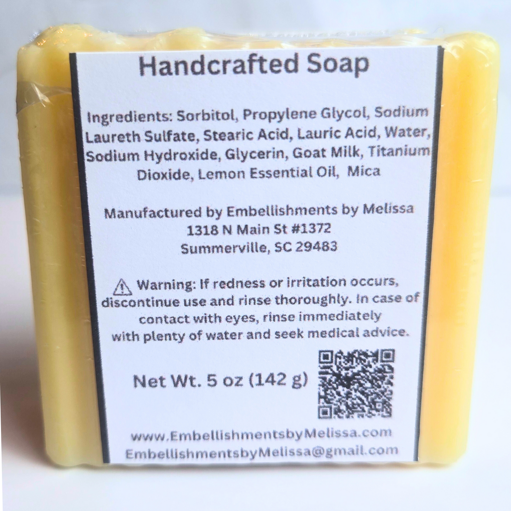 Invigorating lemon-scented handmade soap in bright yellow, back view.