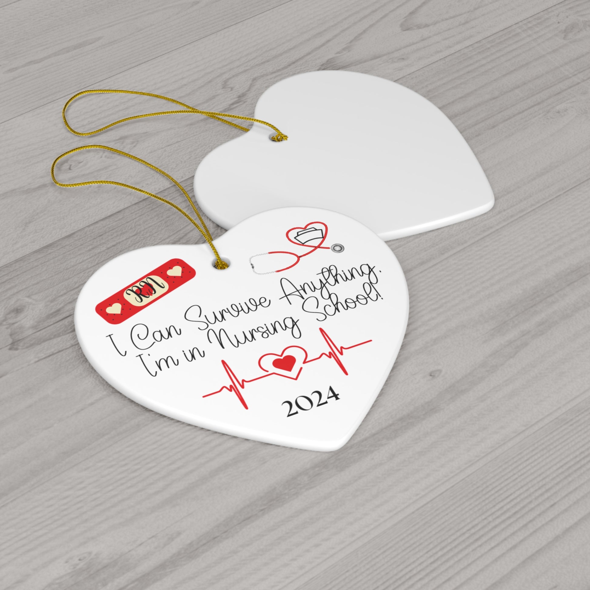 Nursing school ornament showcasing a resilient heart design, symbolizing strength and dedication, ideal for students and graduates.