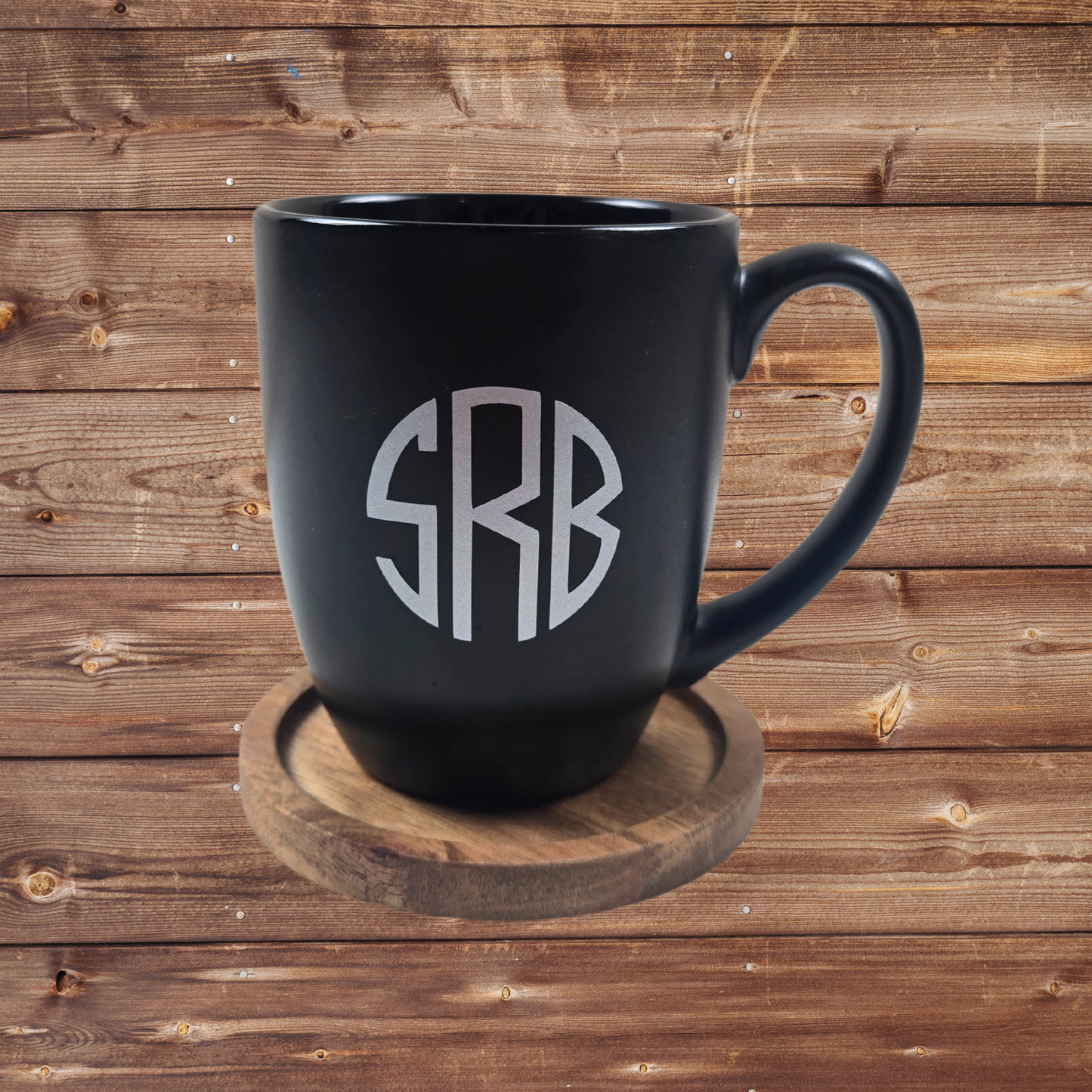 Monogrammed mug with coaster for gift box for him.