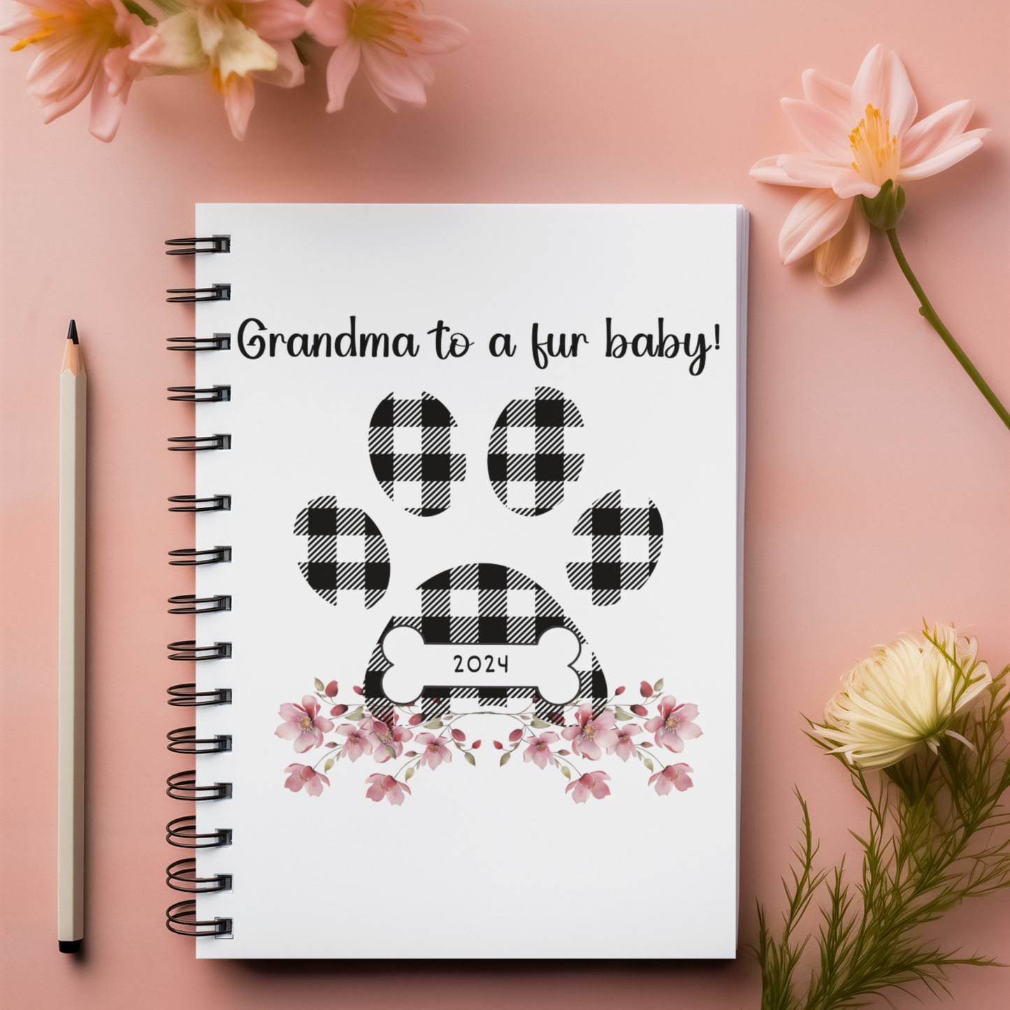 Grandma to a Fur Baby Spiral Notebook, front view. 