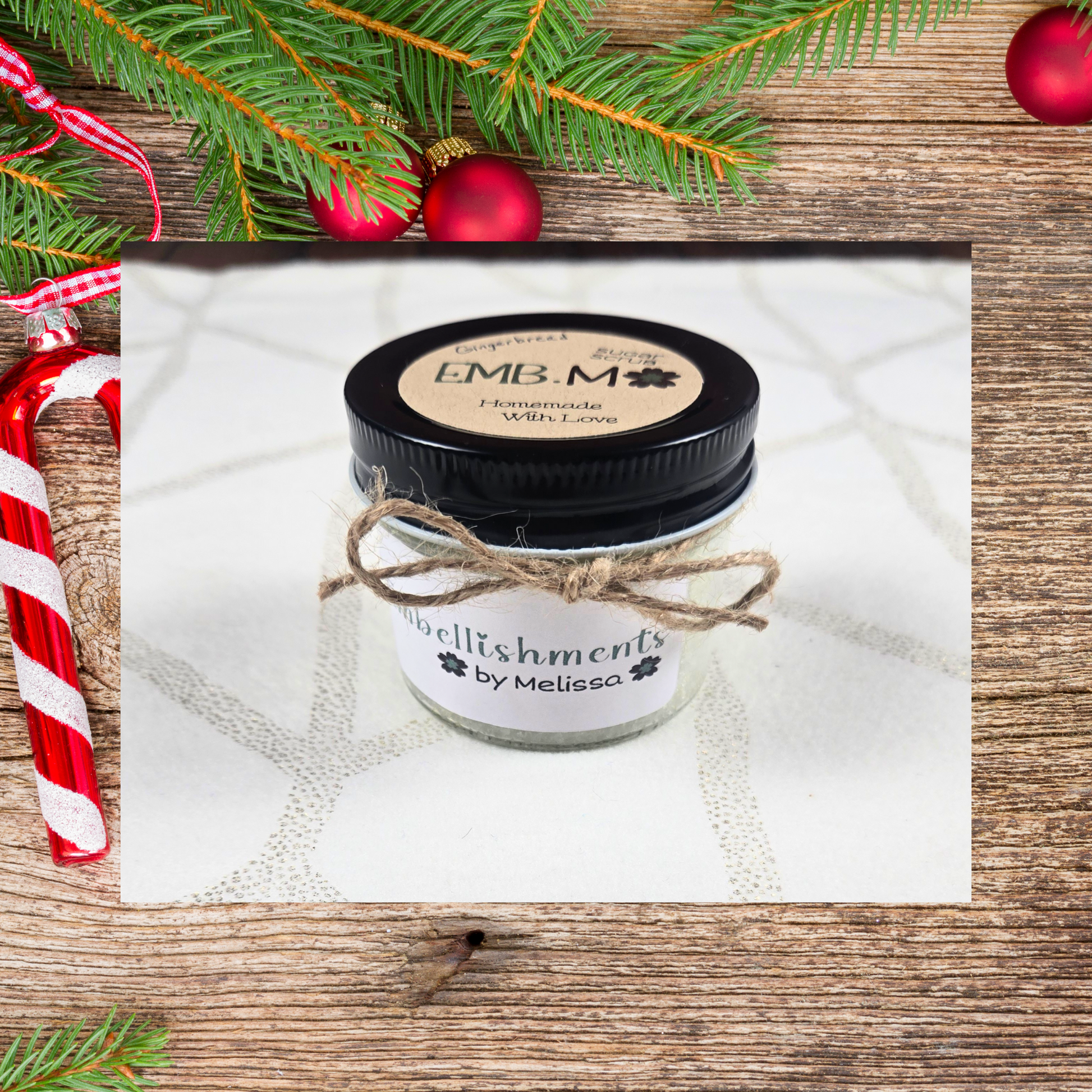 Sugar scrub for rustic Christmas gift box.