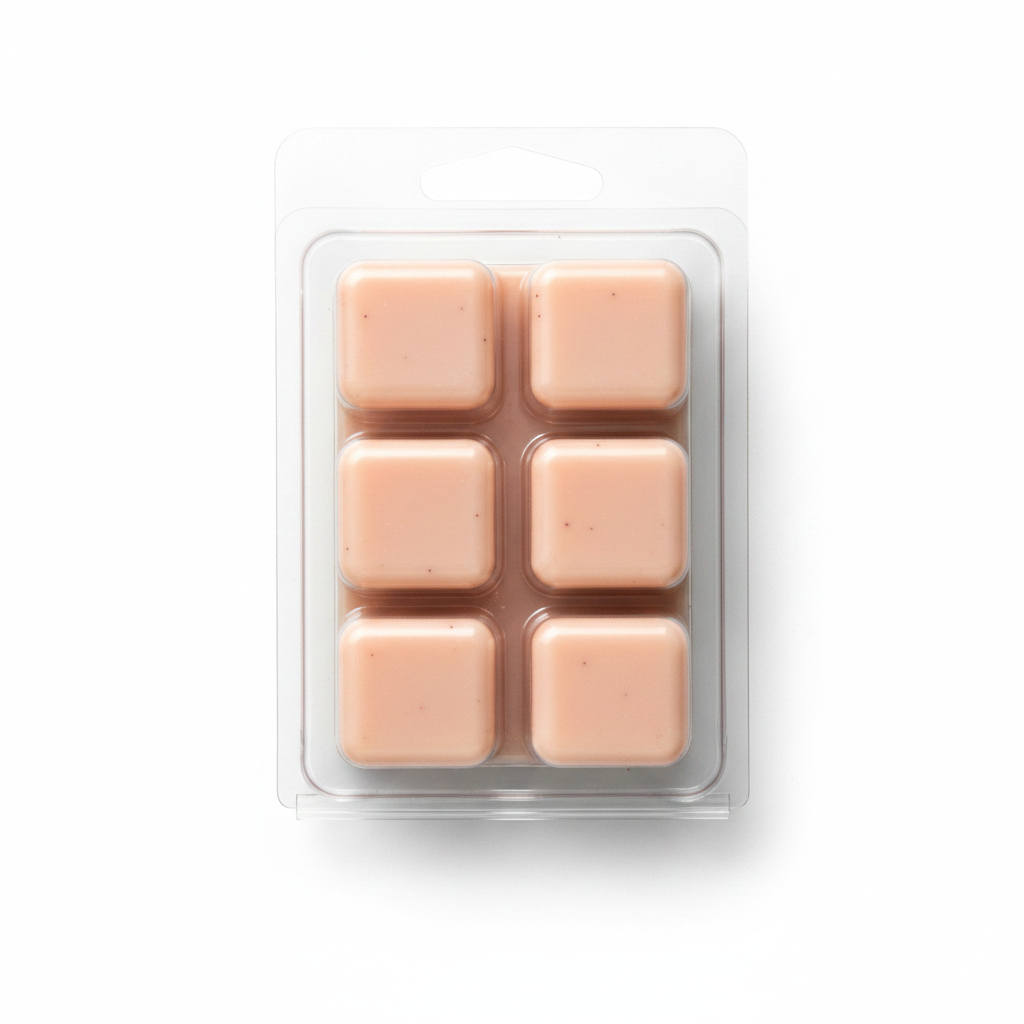 Pack of square wax melts with a decorative background