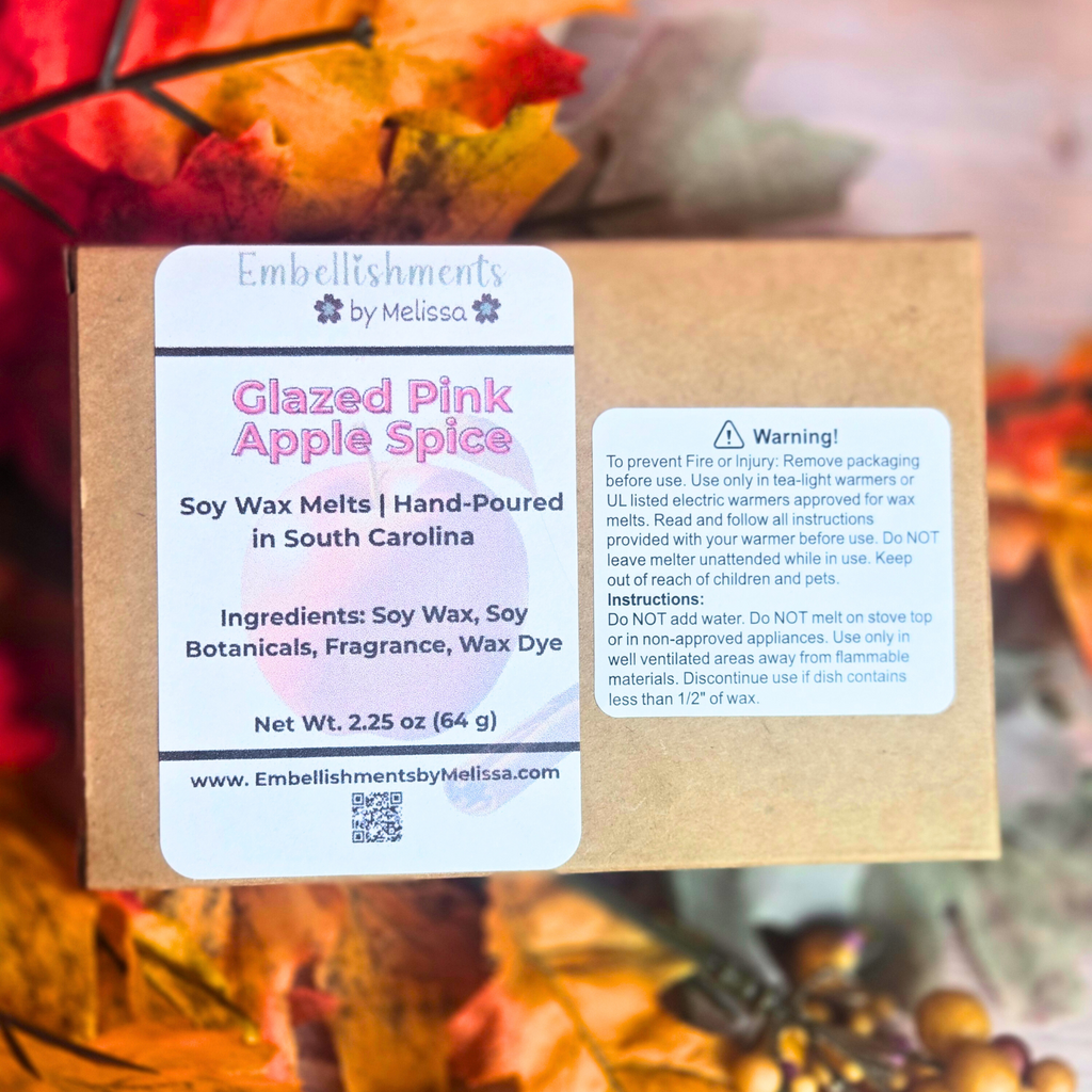 Kraft box showing description of wax melts, back view.