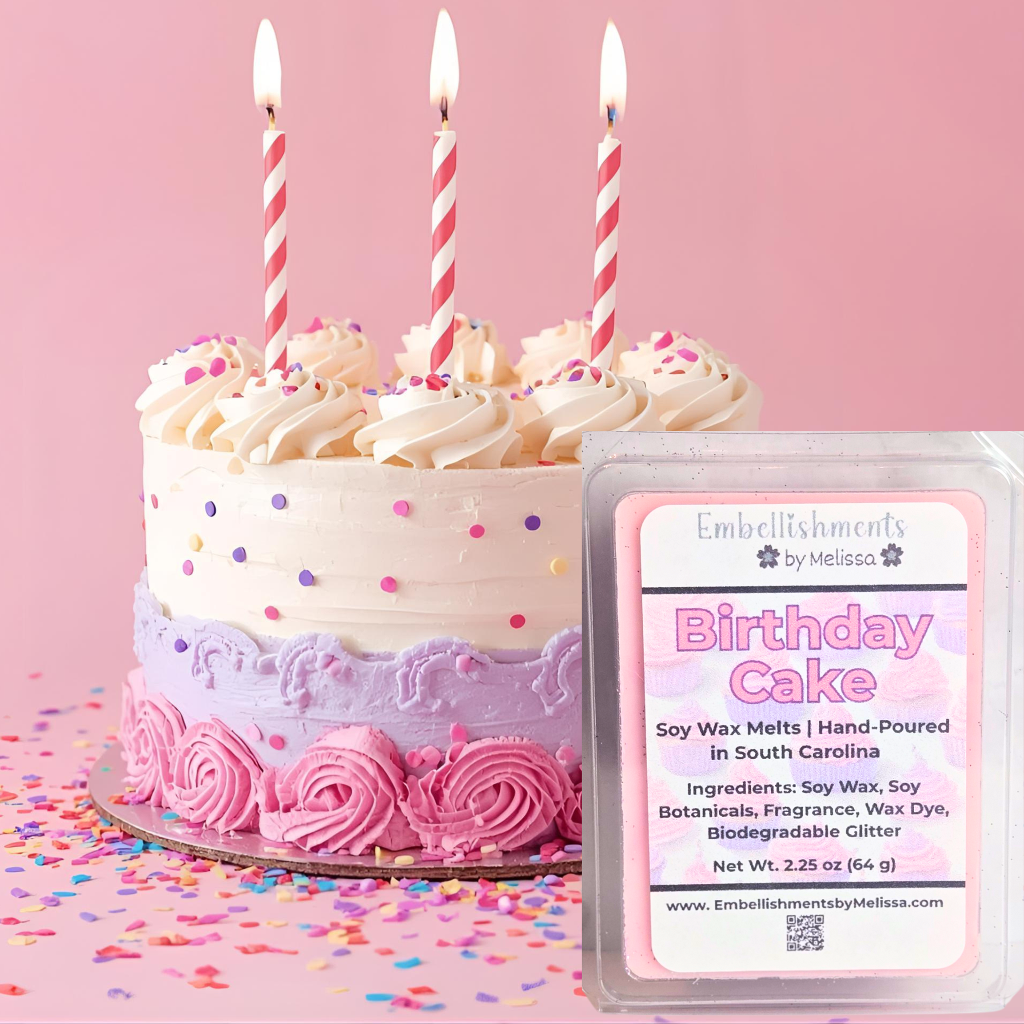 Birthday Cake Soy Wax Melts – Botanical Blend with Biodegradable Glitter | Eco-Friendly Scented Wax Tarts