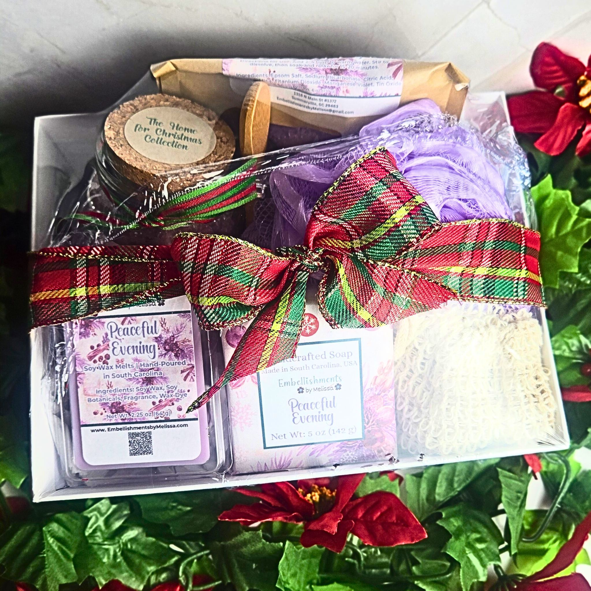 Peaceful Evening Gift Basket – Handcrafted Soap, Bath Salts, Sugar Scrub & Wax Melts Set