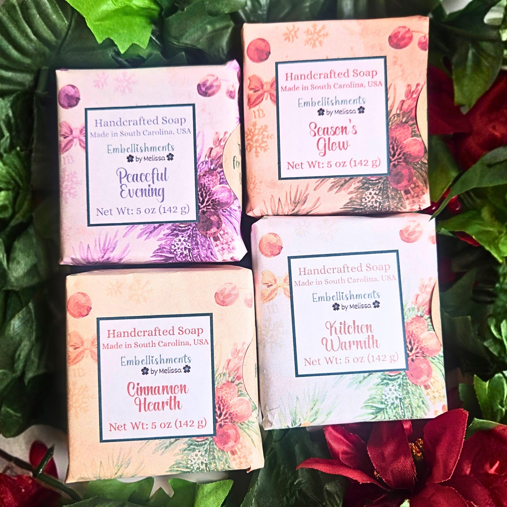 Home for Christmas Collection (Goat Milk Soap) | Peaceful Evening, Cinnamon Hearth, Season's Glow & Kitchen Warmth 5 oz (142 g)