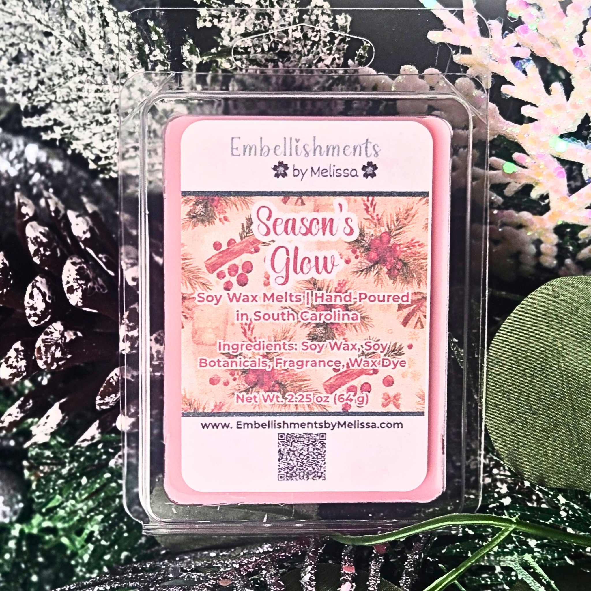 Soy Botanical Blend Wax Melts | Home for Christmas Collection – Cozy Scents of Peaceful Evening, Cinnamon Hearth, Season’s Glow & Kitchen Warmth 2.25 oz (64 g)