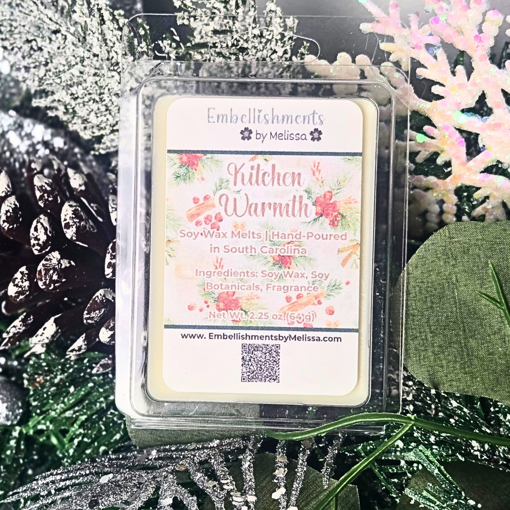 Soy Botanical Blend Wax Melts | Home for Christmas Collection – Cozy Scents of Peaceful Evening, Cinnamon Hearth, Season’s Glow & Kitchen Warmth 2.25 oz (64 g)