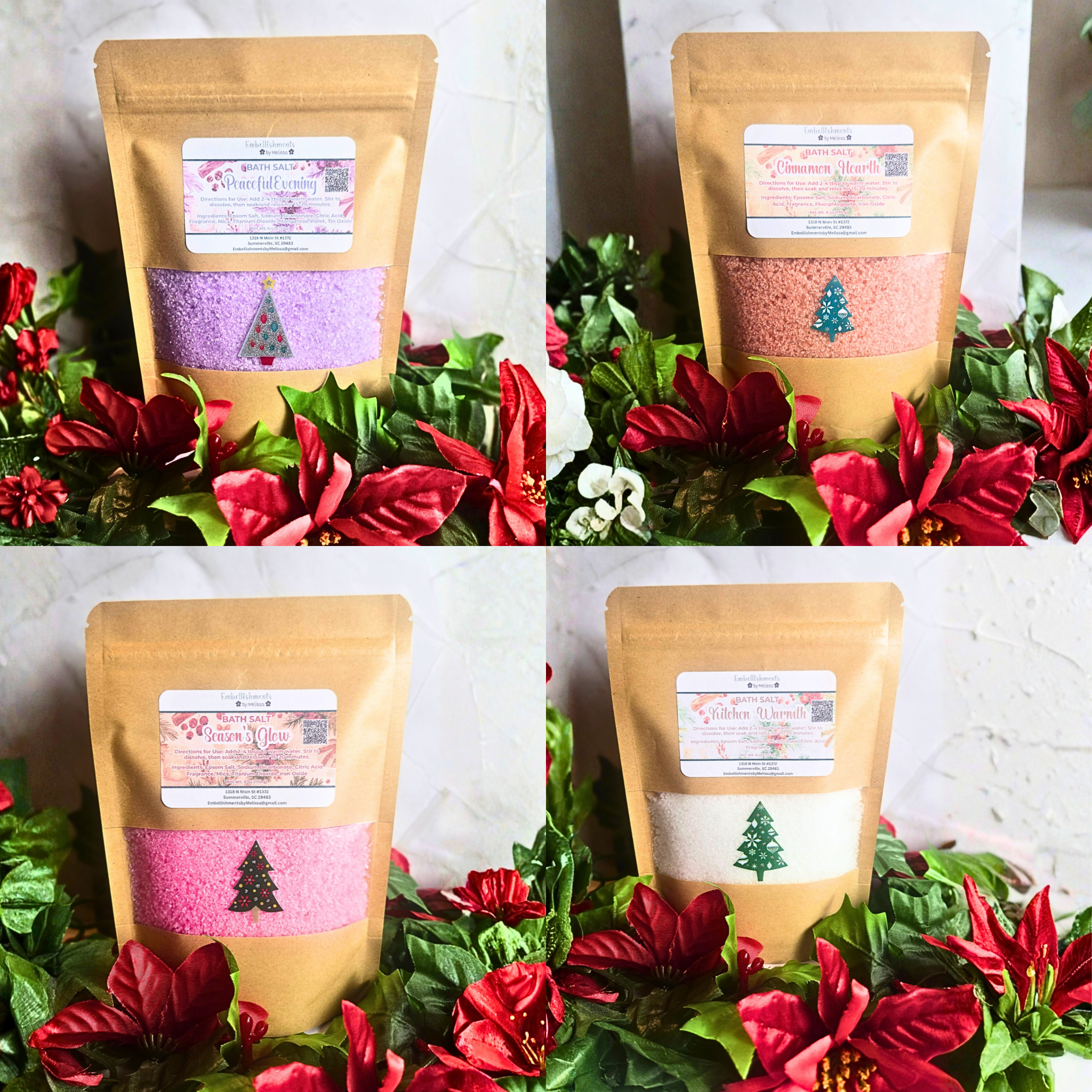 Fizzing Epsom Bath Salts | Home for Christmas Collection – Cozy Holiday Scents of Peaceful Evening, Cinnamon Hearth, Season’s Glow & Kitchen Warmth 6 oz (170 g)